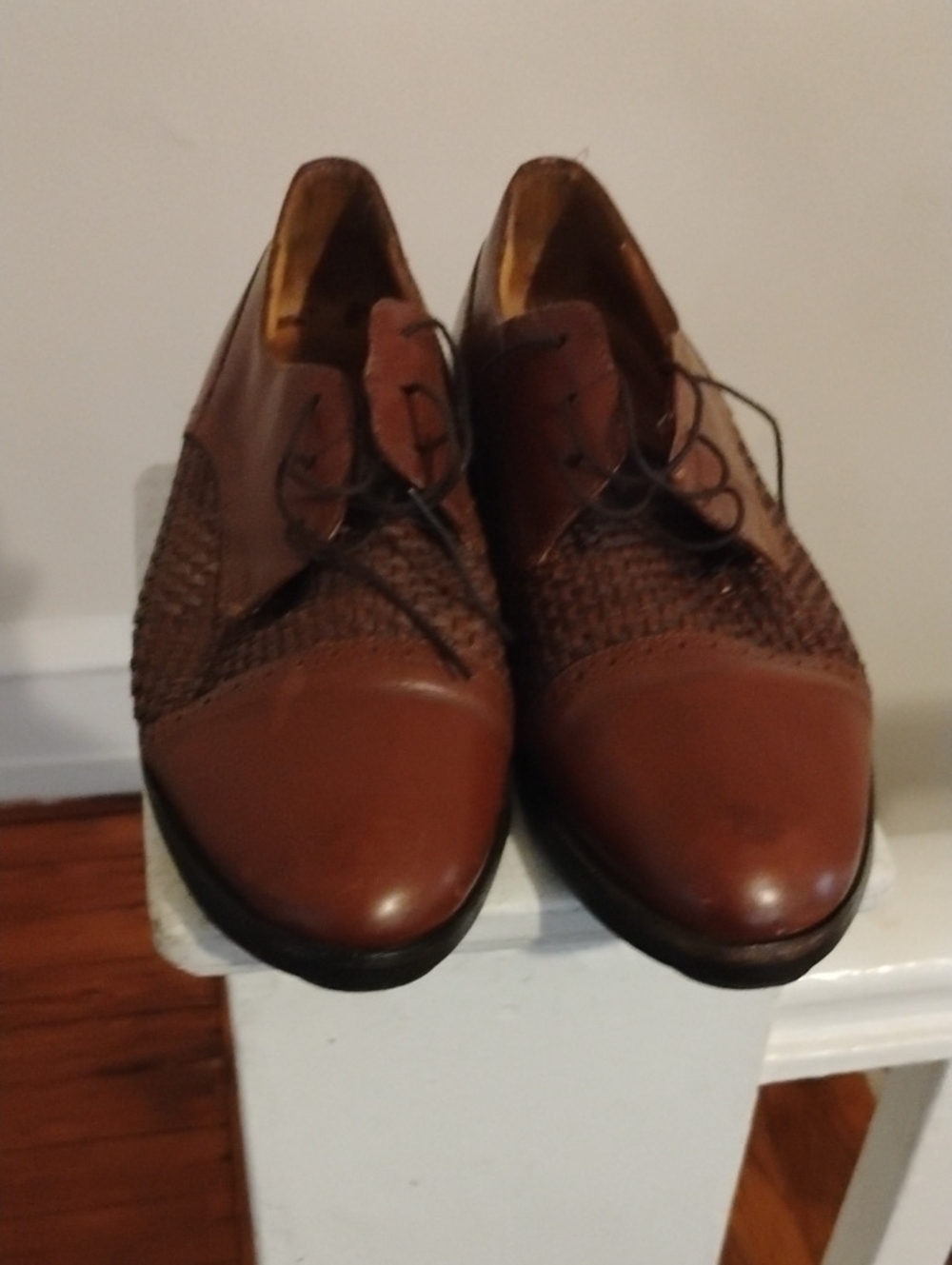Men's Brown Woven Leather Derby Shoes